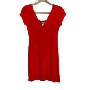 🌞 All That Jazz vintage ‘80s Red surplice heart mini dress soft cap sleeves S